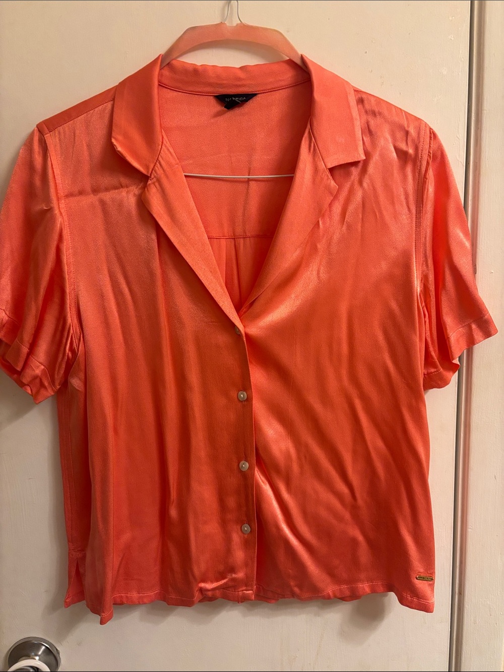 Nautica Coral Short-Sleeve Button-Down Top